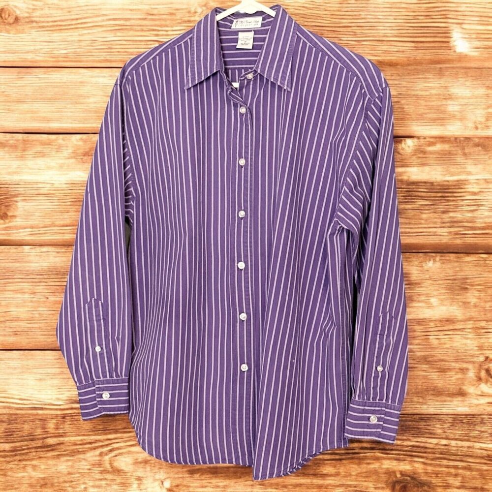 Vintage 80s BCI Women's Long Sleeve Shirt Purple Striped Cotton Preppy Sz Medium